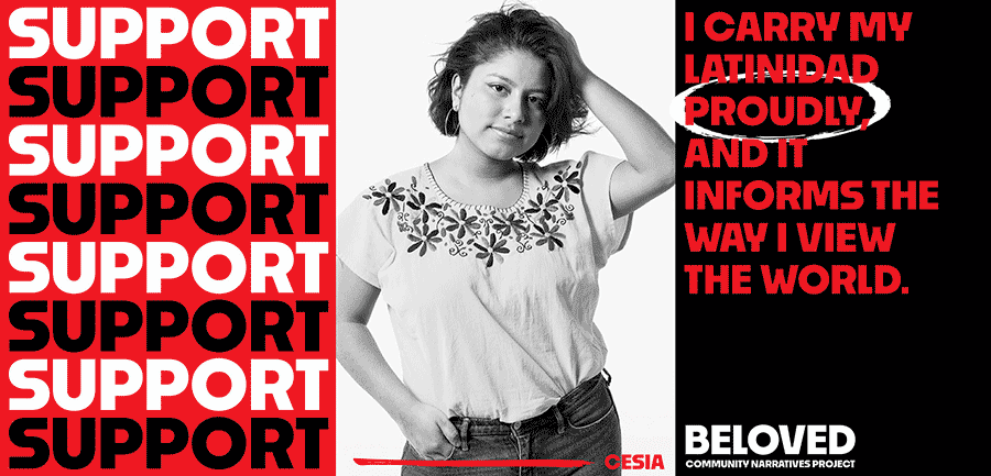 Support - portrait of Cesia with an excerpt of her quote emphasizing