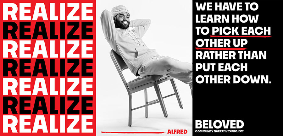 Realize portrait of Alfred with an excerpt of his quote emphasizing