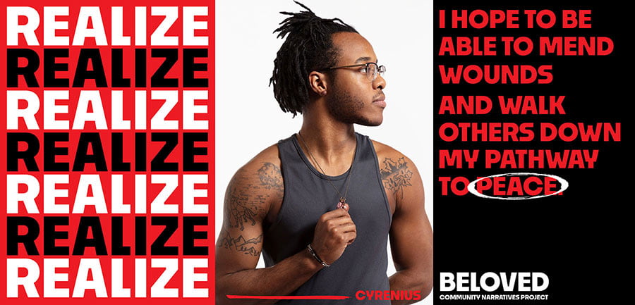 Realize - portrait of Cyrenius with an excerpt of his quote emphasizing