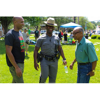 Festival goers share a laugh together