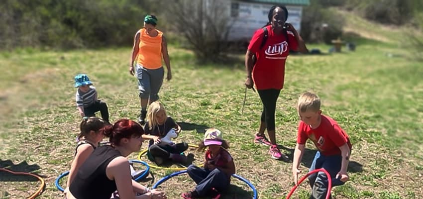 children playing with hoola hoops