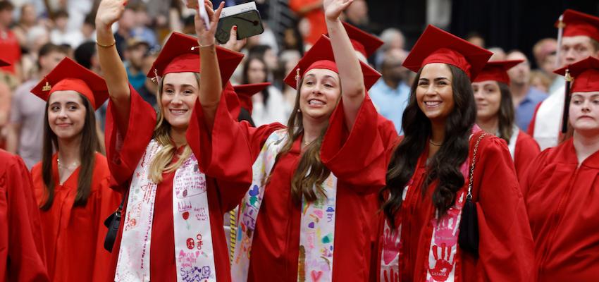 students celebrating at 2025 undergraduate commencement