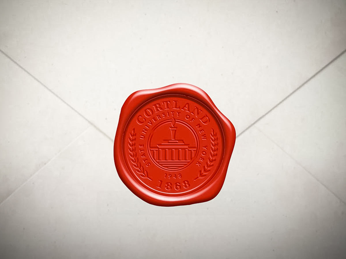 Envelope with the university seal made to look like a wax seal