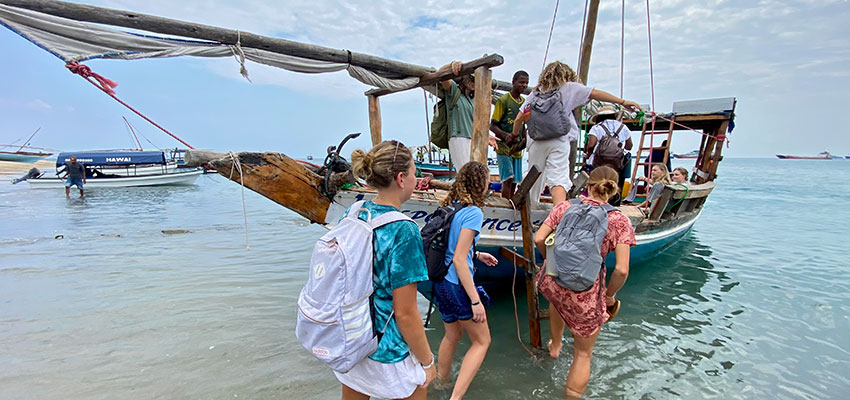 Students Embark on Dhow Boat in Tanzania