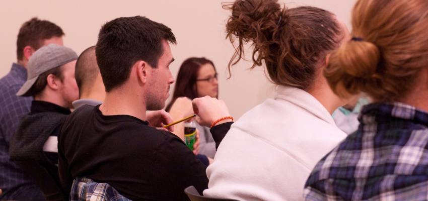 Students sitting in the classroom during class.