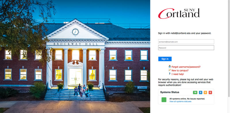 Signing into myRedDragon w/ screenshot of Brockway Hall