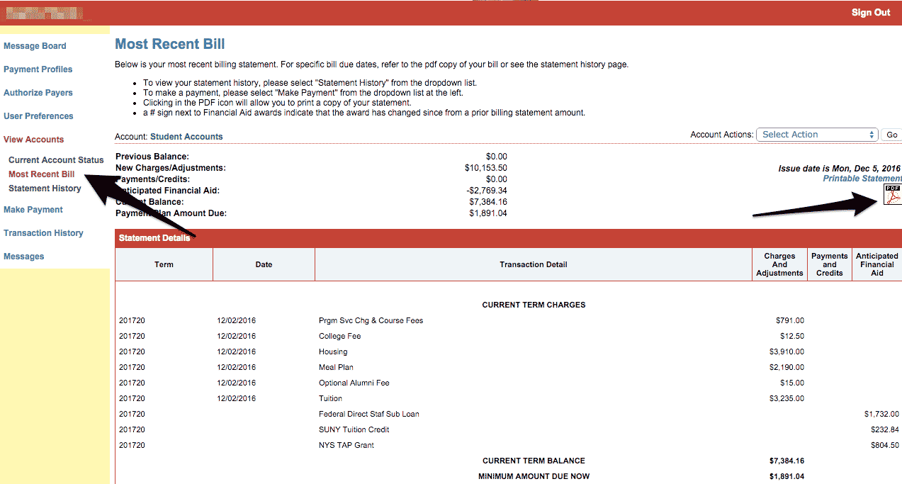 Select Most Recent Billing Statement pic