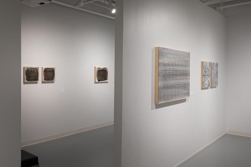 View into the east interior of Dowd Gallery featuring small format drawings and paintings by Binghamton-based artist Natalija Mijatović. Image: Marcus Newton. 