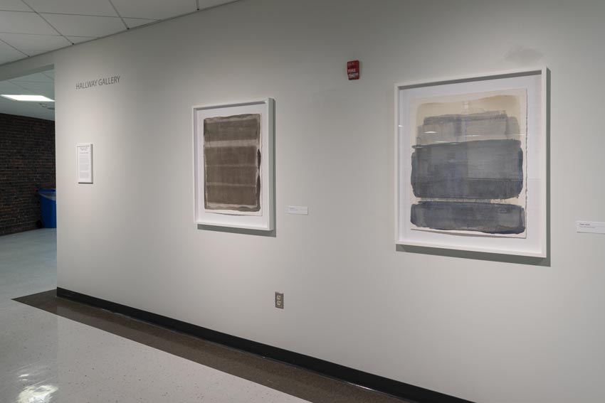 View into the Hallway Gallery at Dowd Gallery featuring paintings by Binghamton-based artist Natalija Mijatović. Image: Marcus Newton. 